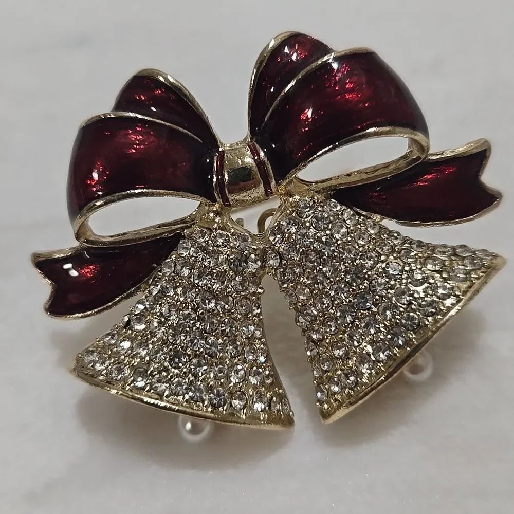 Sparkling Gold and Red Bell Brooch